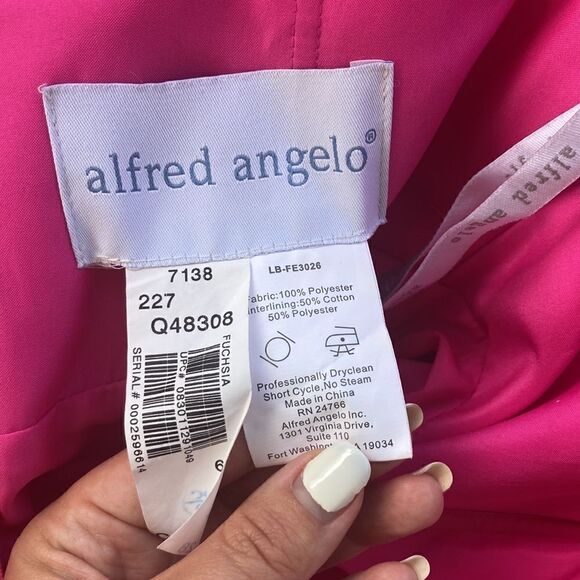 Alfred Angelo Fuchsia Chiffon Cocktail Bridesmaid Dress Floral OneShoulder/strap - Picture 9 of 12